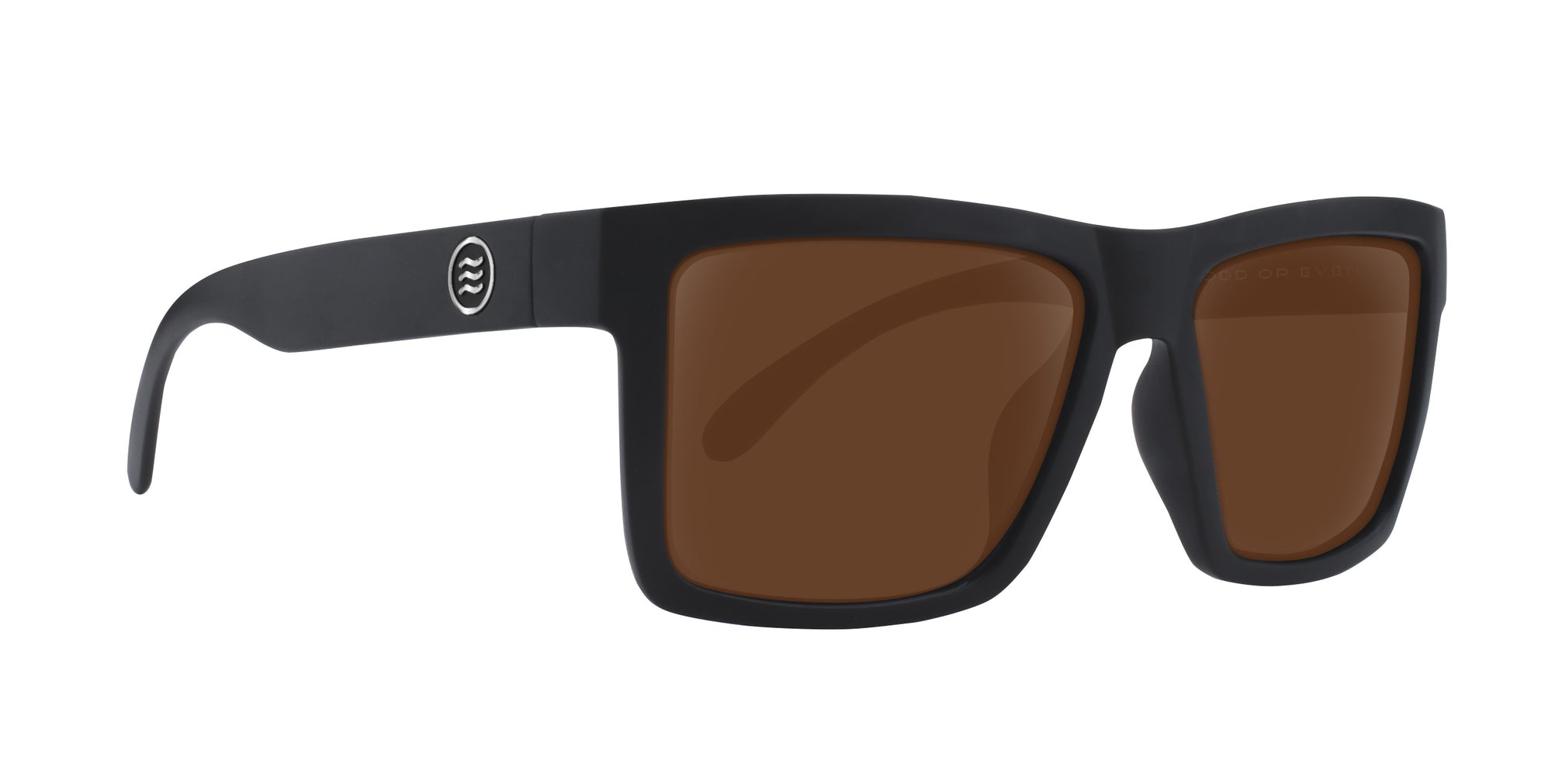 Black sunglasses with brown lenses, labeled 'SINGLE VISION / Brown / Standard'
