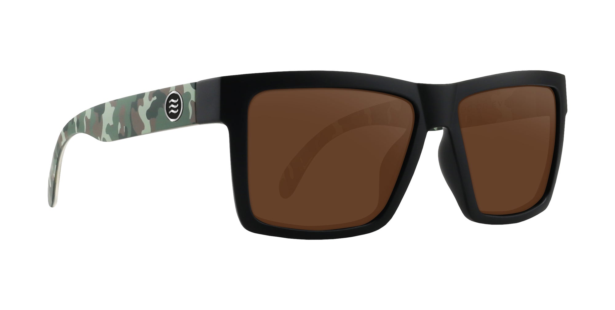 Bad Company Black prescription glasses with brown lenses and patterned temples.
