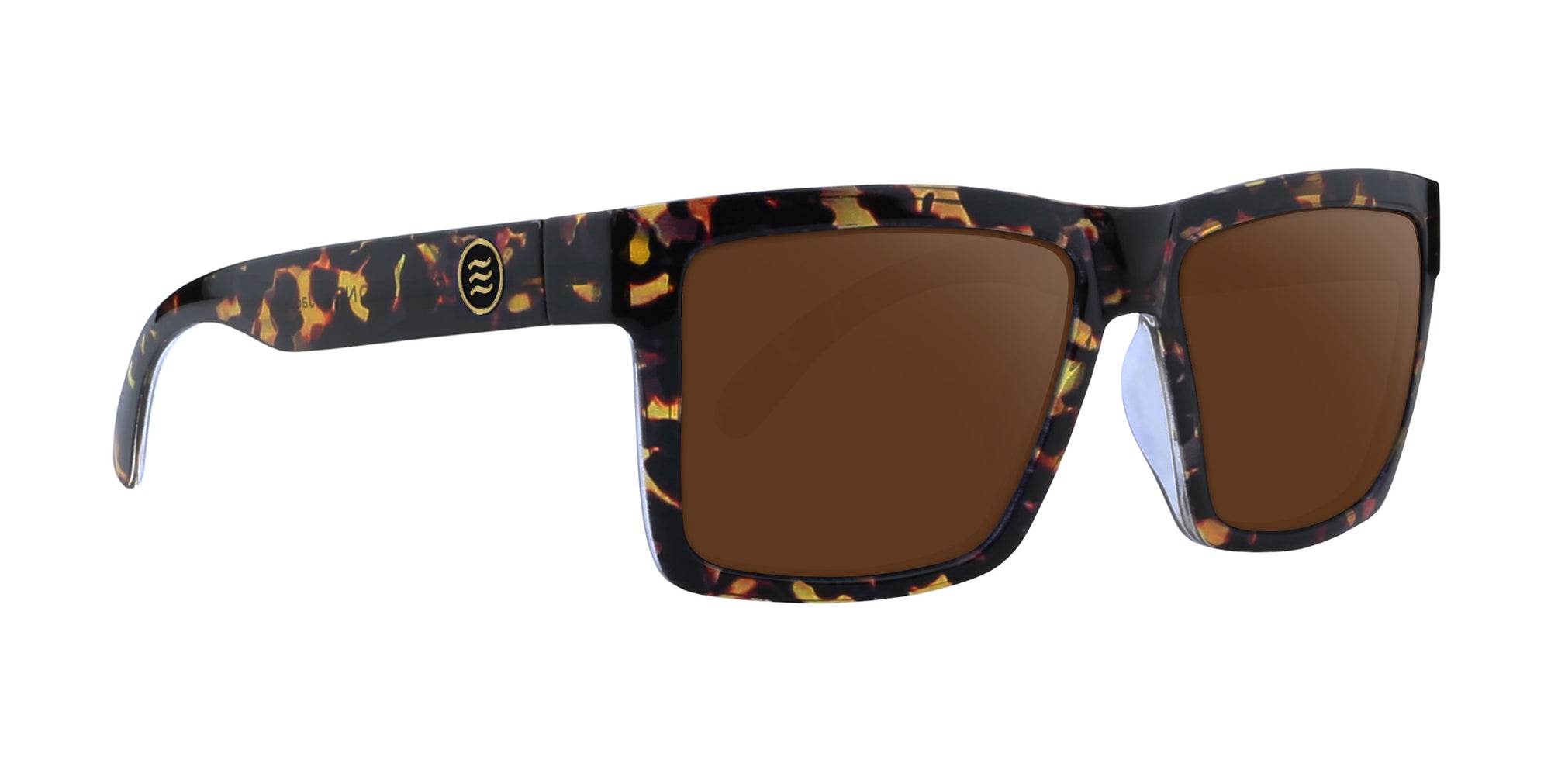Sunglasses with a tortoiseshell frame and brown lenses