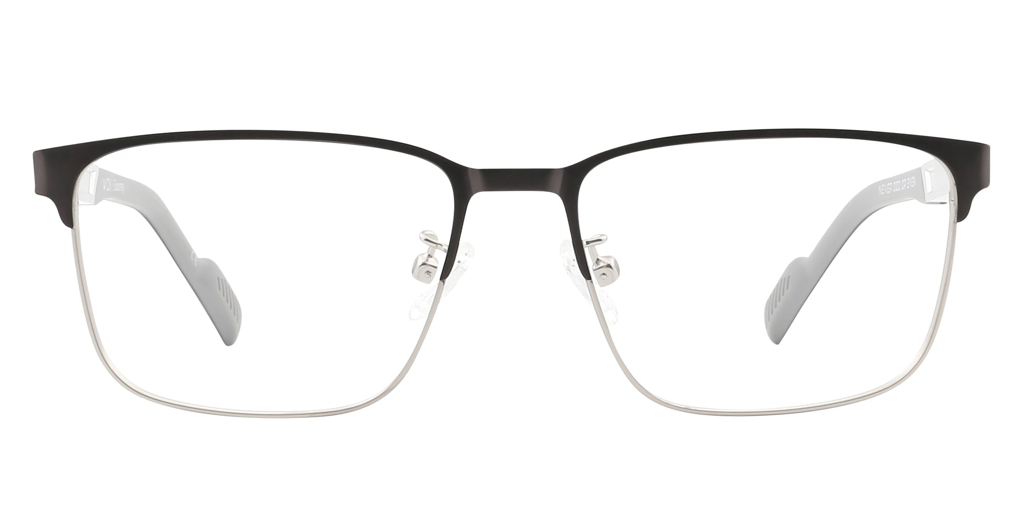 Bourney black and gunmetal rectangular prescription glasses from Neven Eyewear.
