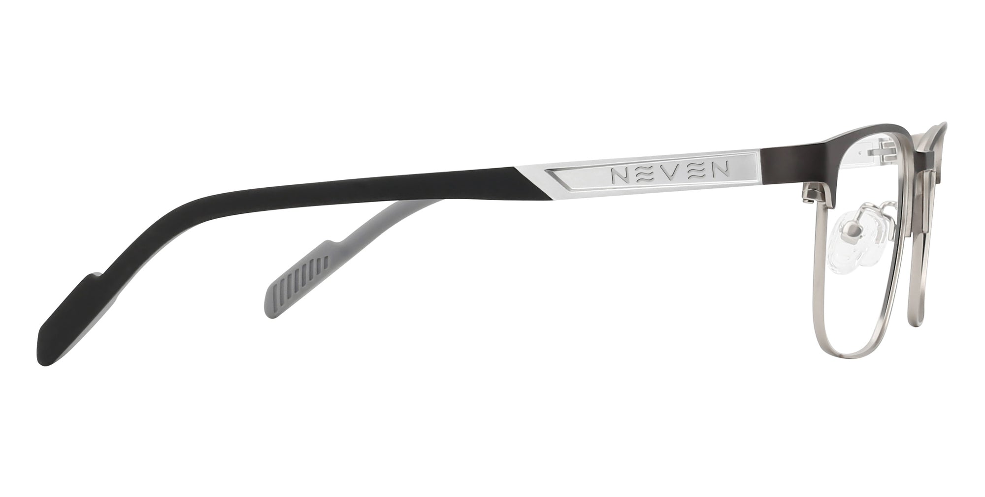 Bourney black and gunmetal rectangular prescription glasses from Neven Eyewear.