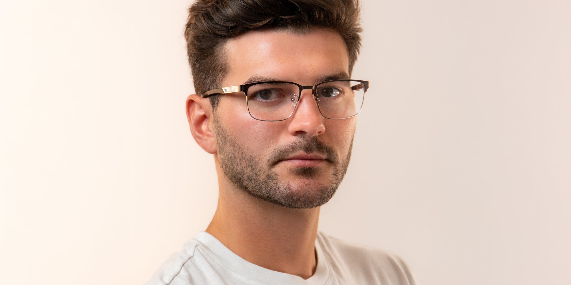 Bourney black and gunmetal rectangular prescription glasses from Neven Eyewear.