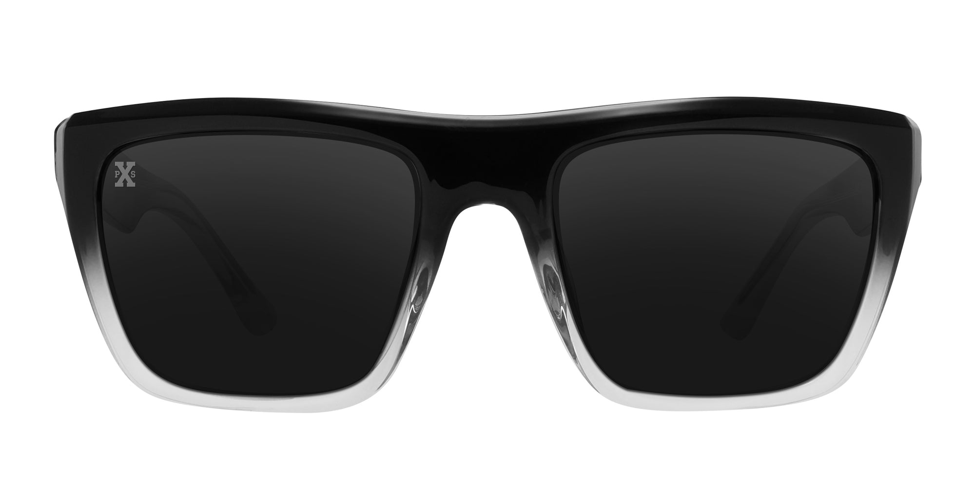Pair name: Polaris Frame shape: rectangular Formatted alt text: Polaris Black-to-clear gradient rectangular polarized sunglasses from Neven Eyewear.