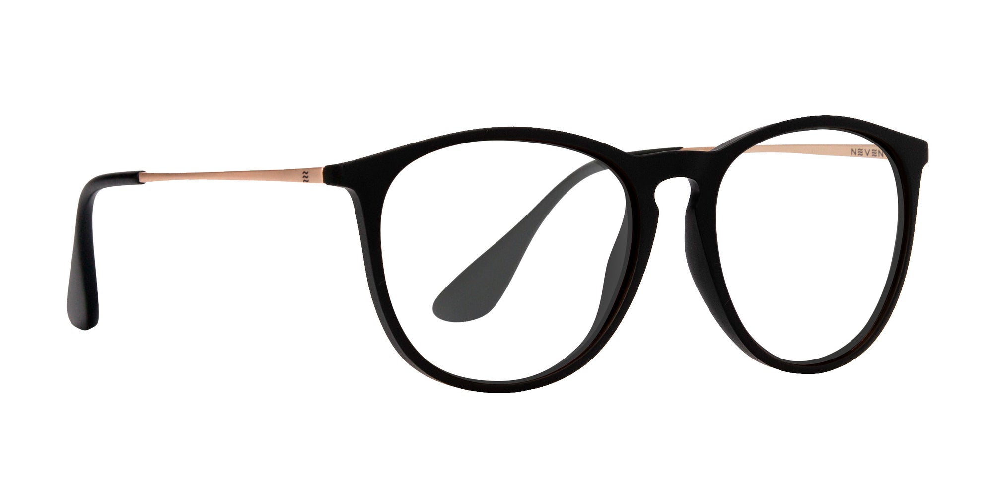 Goldie Lux black round prescription glasses with slim temples.