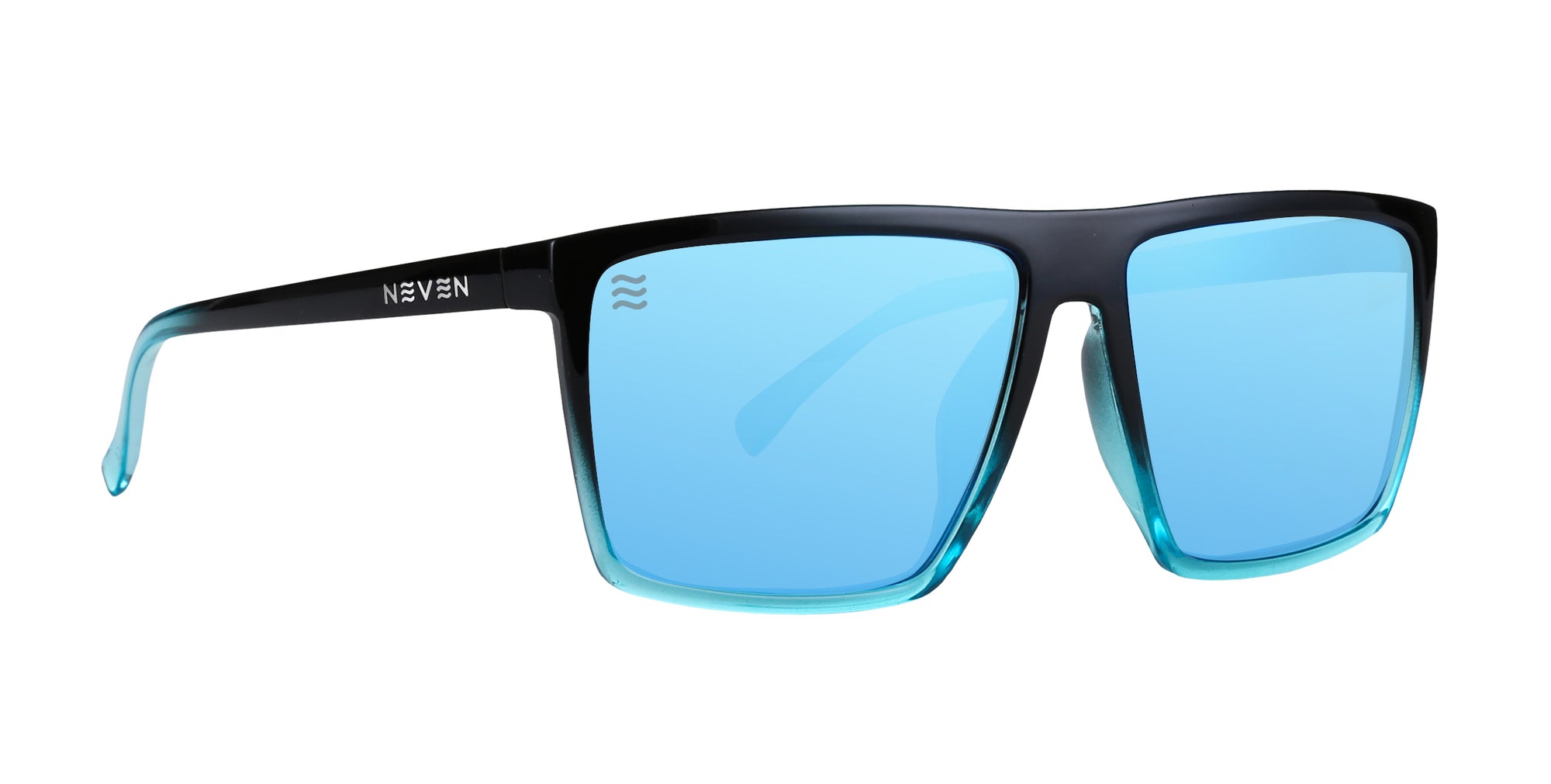 Black rectangular sunglasses with blue lenses .