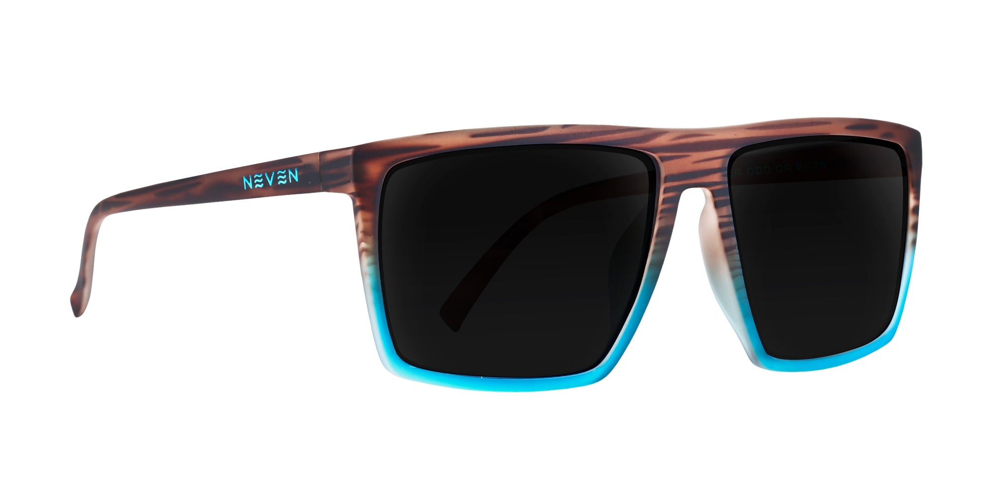 Melby tortoiseshell sunglasses in black lenses, with a brown and light blue frame