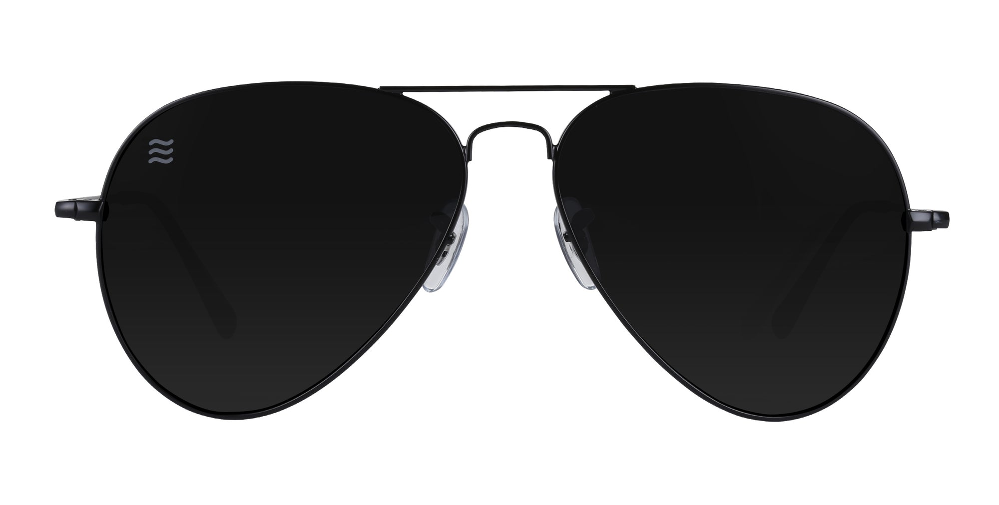 Black aviator sunglasses with polarized lenses.