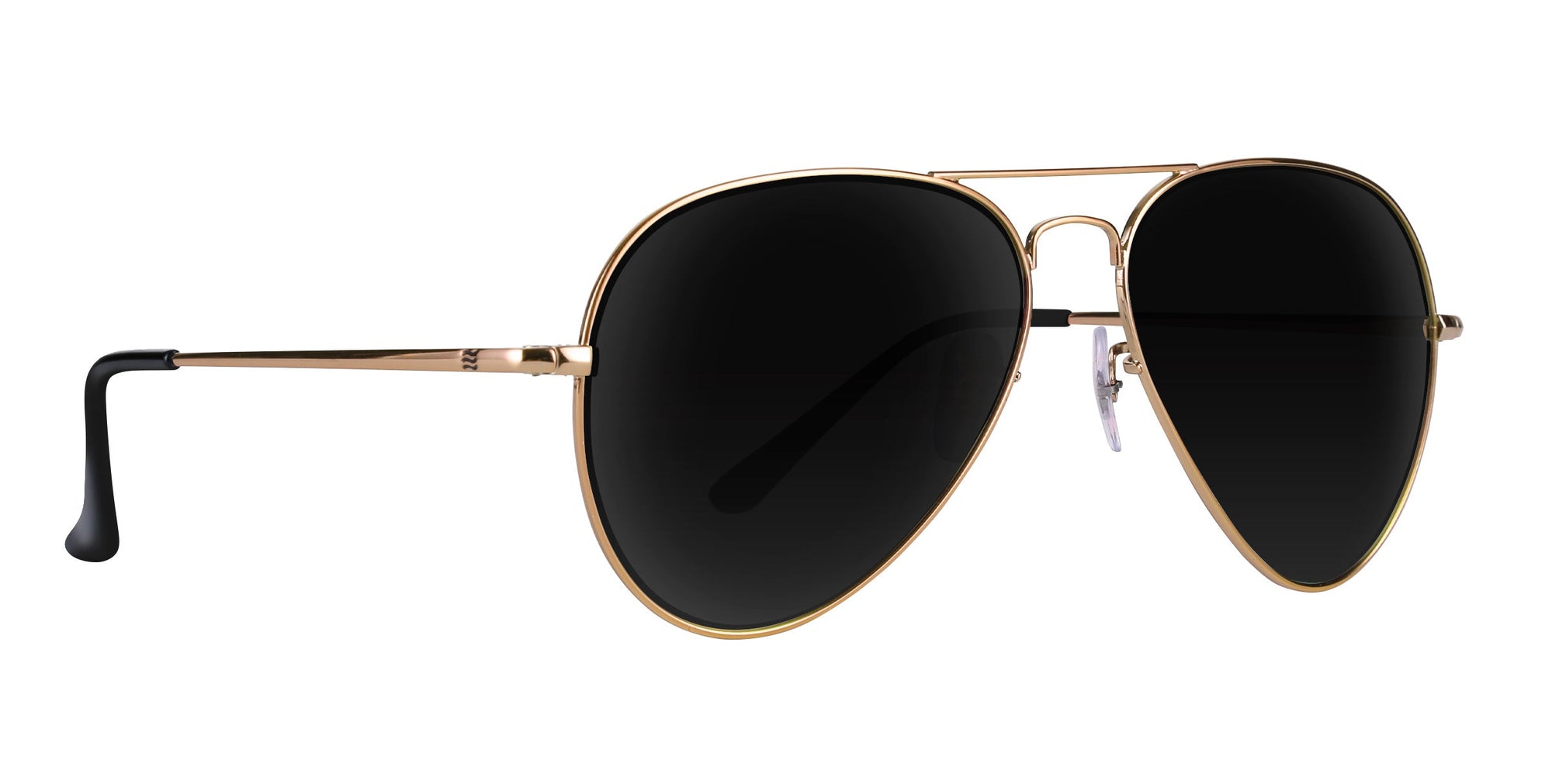 Goose Gold Aviators prescription glasses with black lenses and gold frame.