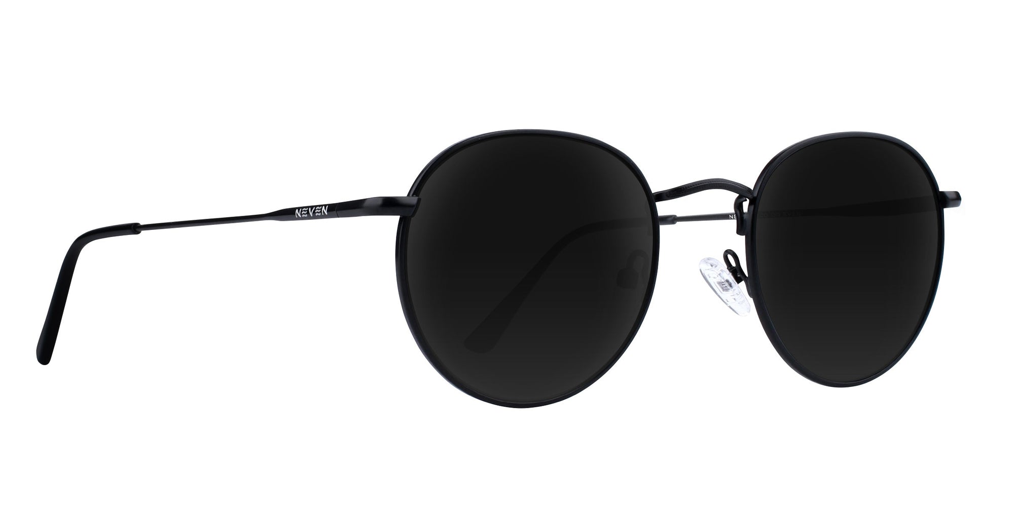 Round prescription eyewear with black frames and standard lenses