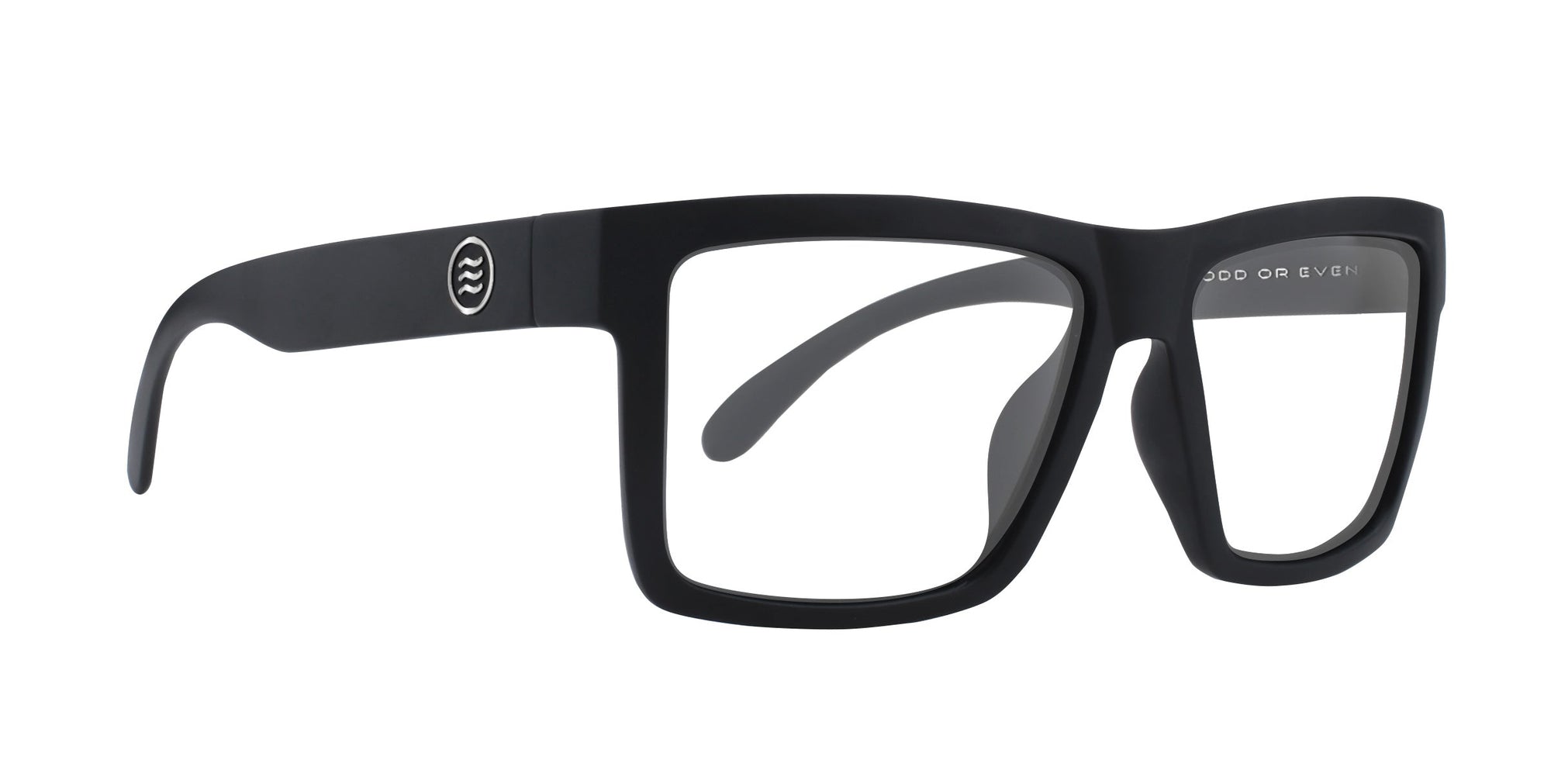 Black Lowrider glasses with a rectangular frame an clear lenses.