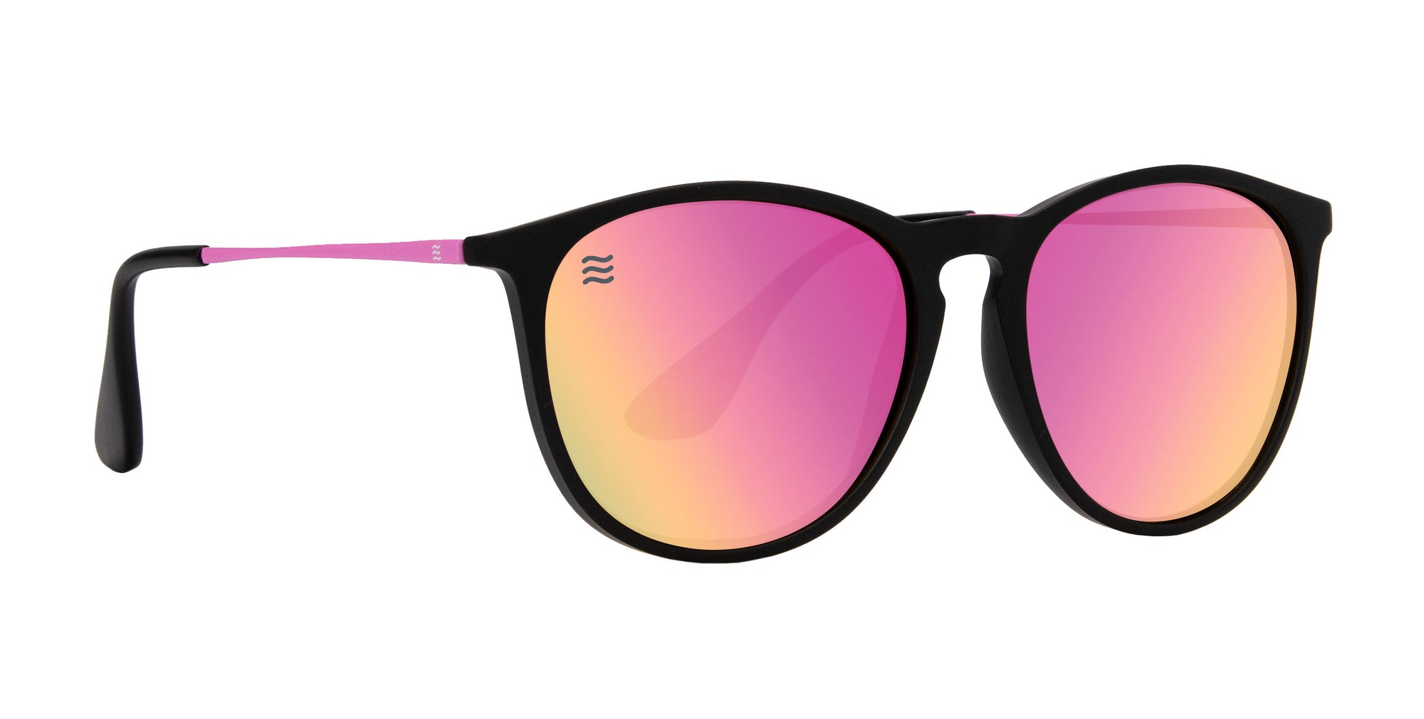Quinn Black Oval polarized sunglasses with pink lenses .