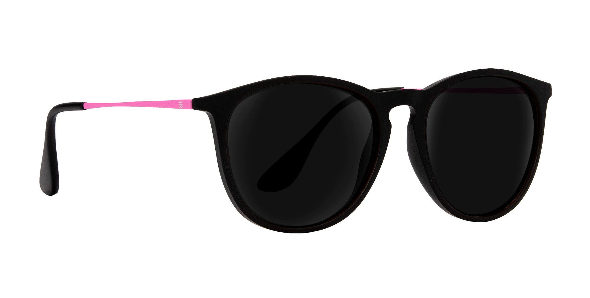 Retro-inspired black prescription eyewear with pink accents