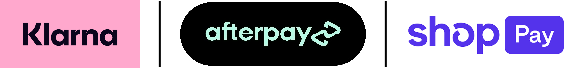 Payment options including Klarna, Afterpay, and Shop Pay for flexible payment plans.