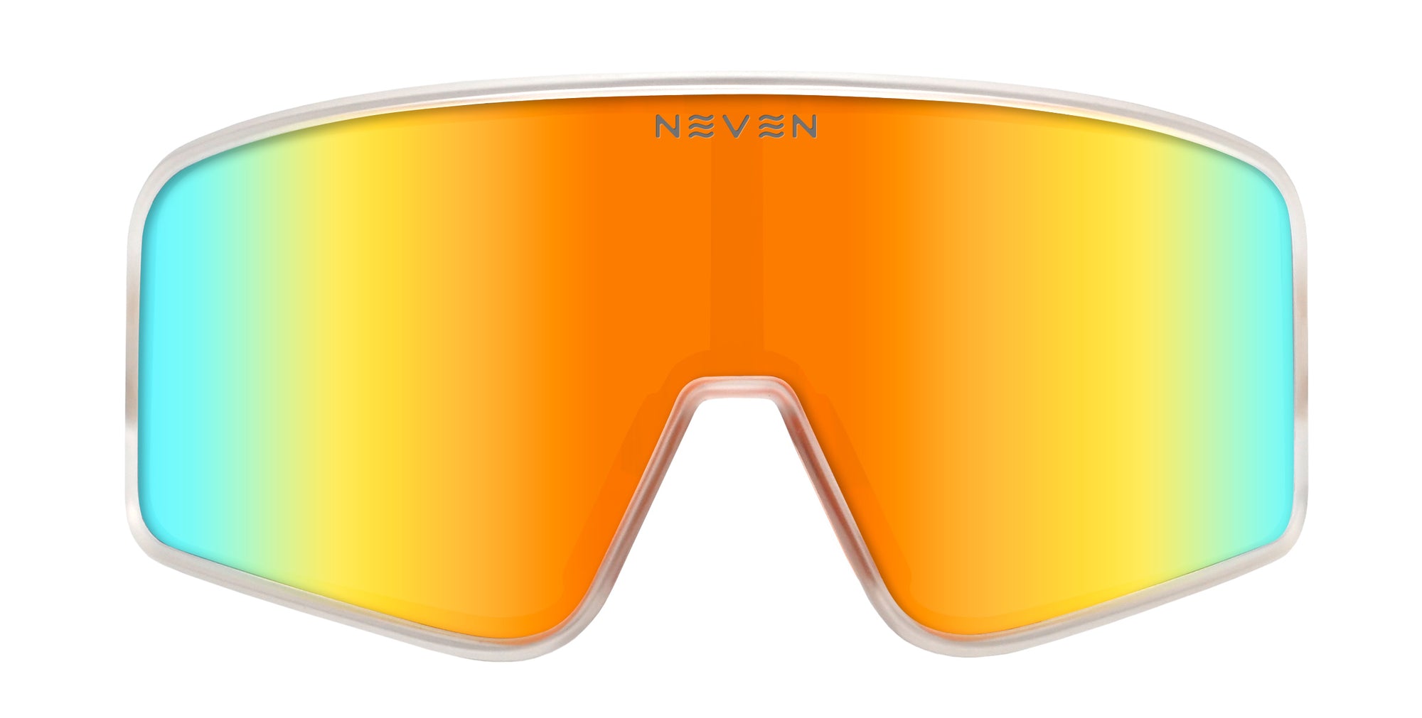 Energy oversized shield sunglasses with orange and blue reflective lenses.