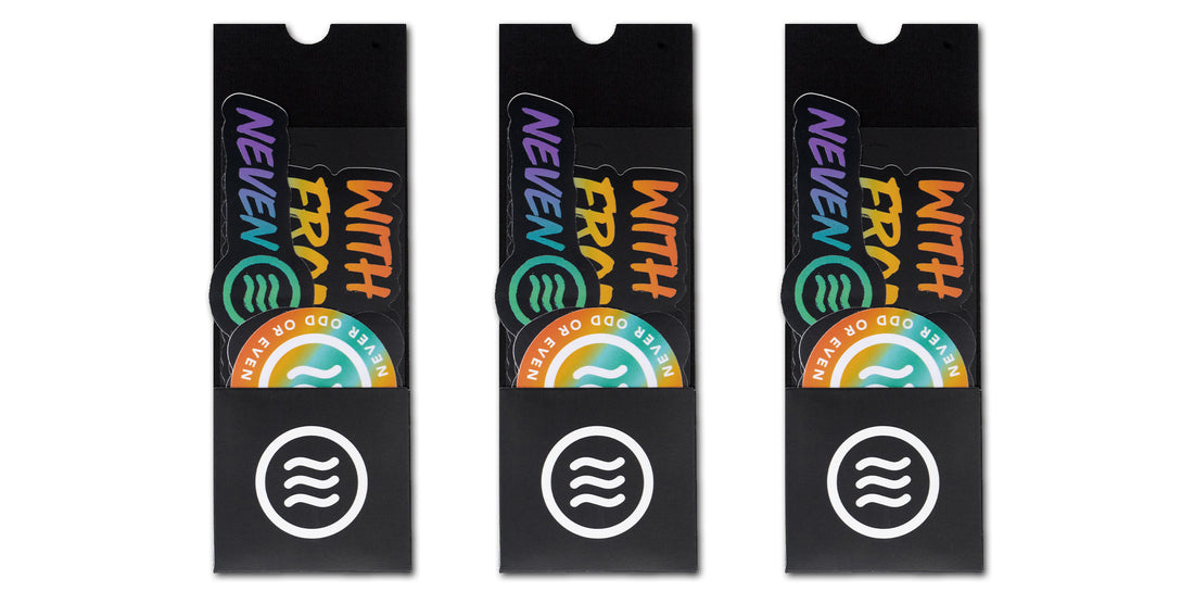 Front view of three pen-style cleaning kit packages showing included stickers and Neven logo on white background