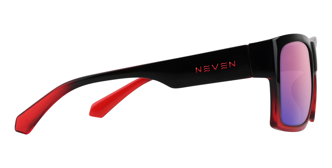Blood Fade Black and red rectangular prescription glasses from Neven Eyewear Pair name: Blood Fade Frame shape: rectangular.