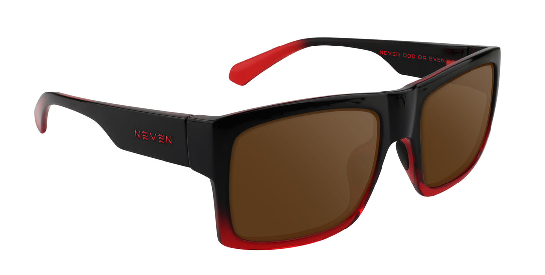 Blood Fade Black and red rectangular prescription glasses from Neven Eyewear Pair name: Blood Fade Frame shape: rectangular.