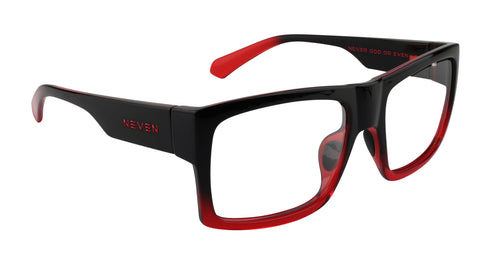Blood Fade Black and red rectangular prescription glasses from Neven Eyewear Pair name: Blood Fade Frame shape: rectangular.
