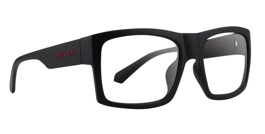 Redrum Matte black rectangular prescription glasses from Neven Eyewear Pair name: Redrum Frame shape: rectangular.