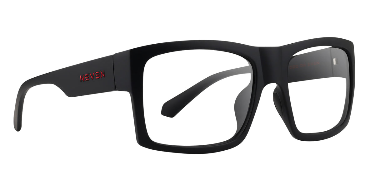 Redrum black rectangular prescription glasses from Neven Eyewear Pair name: Redrum Frame shape: rectangular.