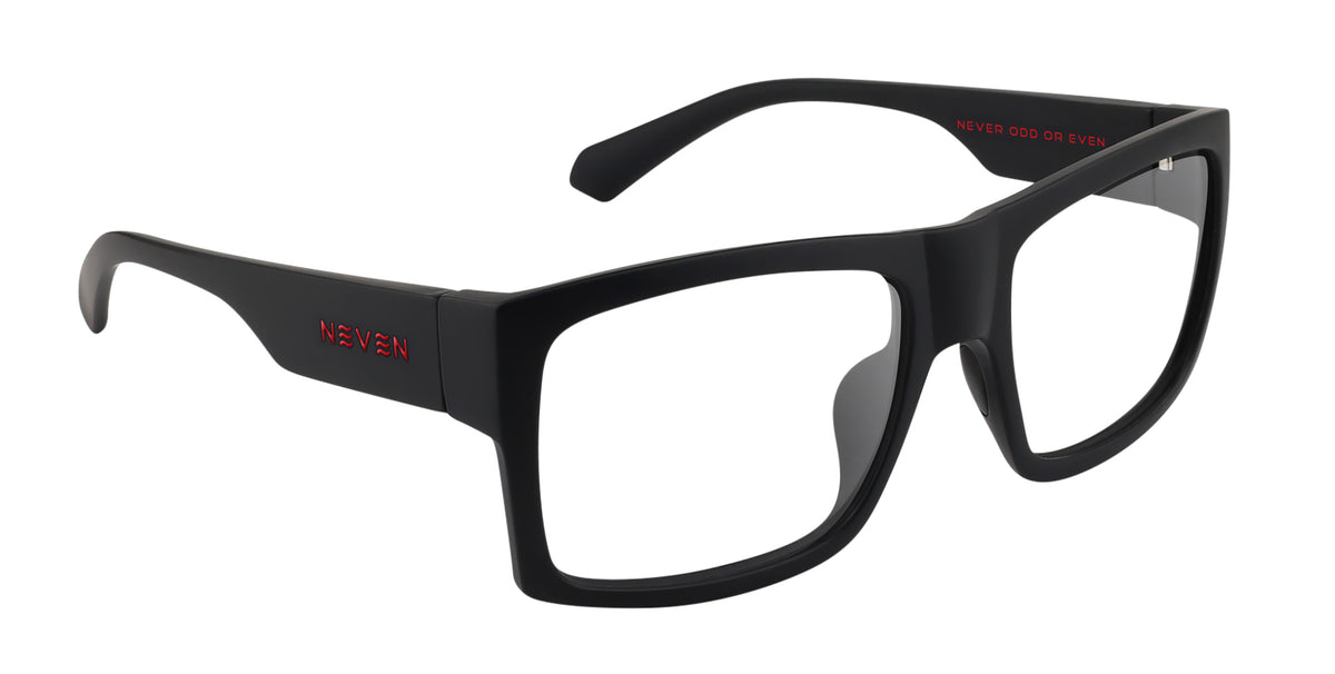 Redrum black rectangular prescription glasses from Neven Eyewear Pair name: Redrum Frame shape: rectangular.