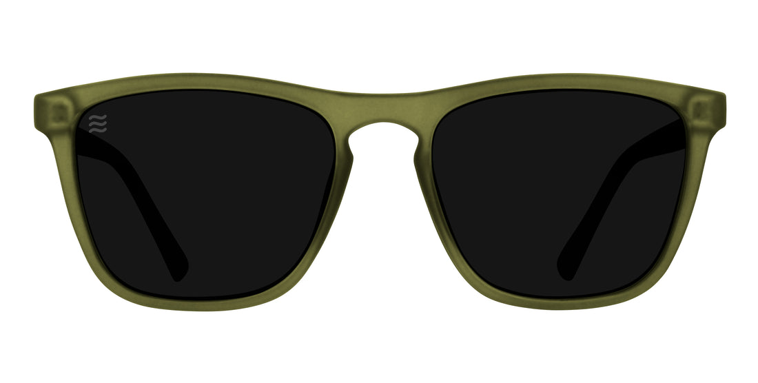 Fir olive green rectangle polarized sunglasses with black lenses.