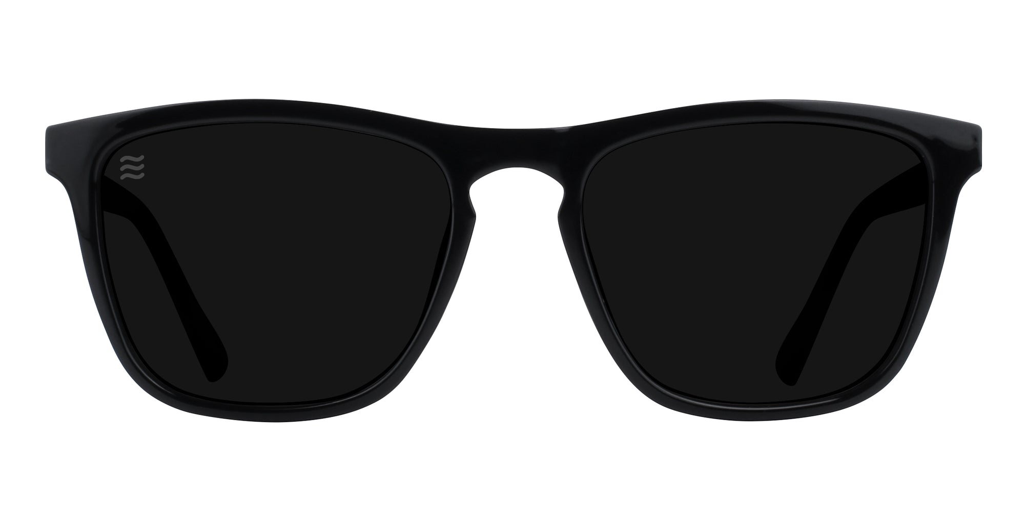 Front view of black sunglasses with polarized lenses.