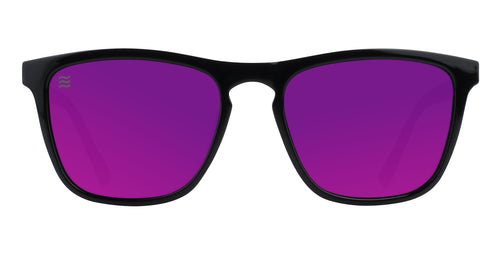 Black rectangular sunglasses with purple lenses.