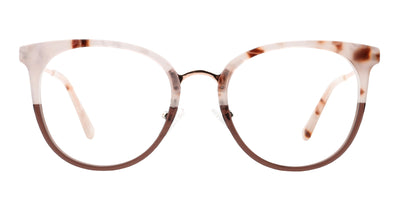 Baker pink/brown round prescription glasses from Neven Eyewear.