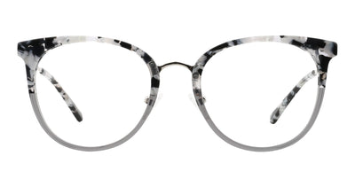 Robin oversized round glasses in glossy marbled tortoiseshell pattern with silver metal temples