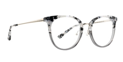 Robin oversized round glasses in glossy marbled tortoiseshell pattern with silver metal temples