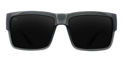 Banshee thick rectangular polarized sunglasses with black lenses.