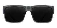 Banshee thick rectangular polarized sunglasses with black lenses.