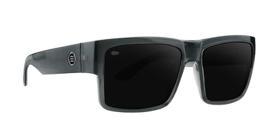 Banshee thick rectangular polarized sunglasses with black lenses.