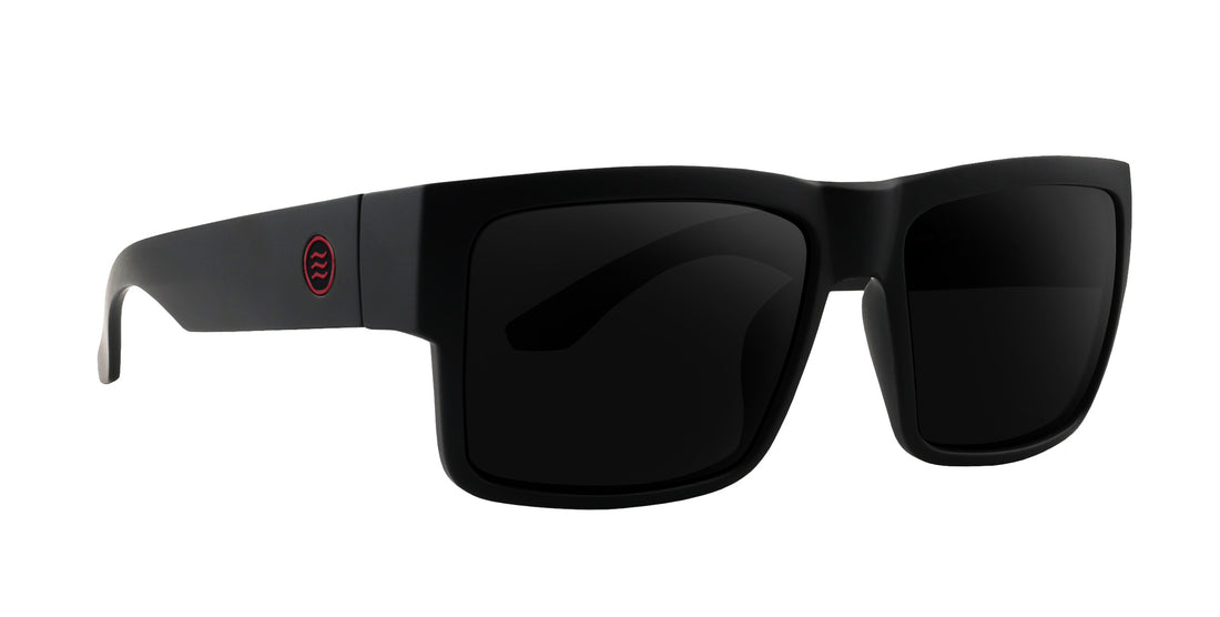 Havoc Black Square polarized sunglasses with dark lenses and logo on the side.