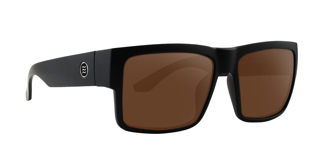 Relic Black Rectangular prescription glasses with brown lenses .