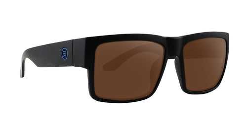 Scythe Black Square Prescription Glasses with brown lenses .