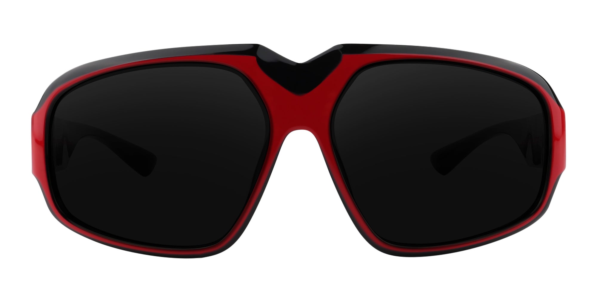 Bloodshot red and black rectangular prescription glasses from Neven Eyewear Pair name: Bloodshot Frame shape: rectangular.