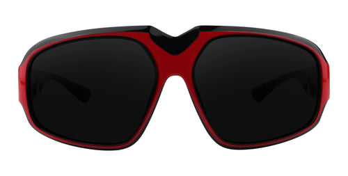 Bloodshot red and black rectangular prescription glasses from Neven Eyewear Pair name: Bloodshot Frame shape: rectangular.