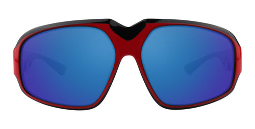 Bloodshot red and black rectangular prescription glasses from Neven Eyewear Pair name: Bloodshot Frame shape: rectangular.