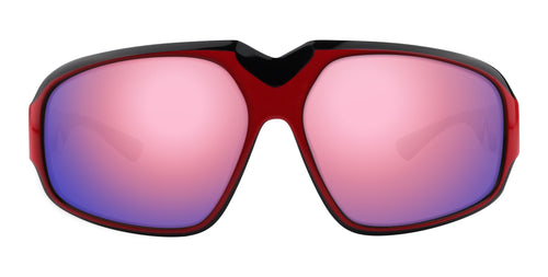 Bloodshot red and black rectangular prescription glasses from Neven Eyewear Pair name: Bloodshot Frame shape: rectangular.