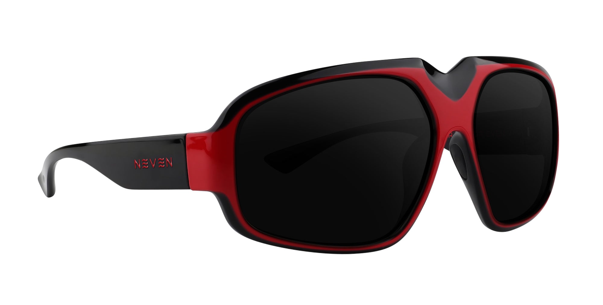 Bloodshot red and black rectangular prescription glasses from Neven Eyewear Pair name: Bloodshot Frame shape: rectangular.