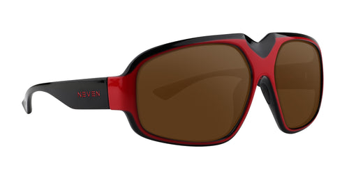 Bloodshot red and black rectangular prescription glasses from Neven Eyewear Pair name: Bloodshot Frame shape: rectangular.