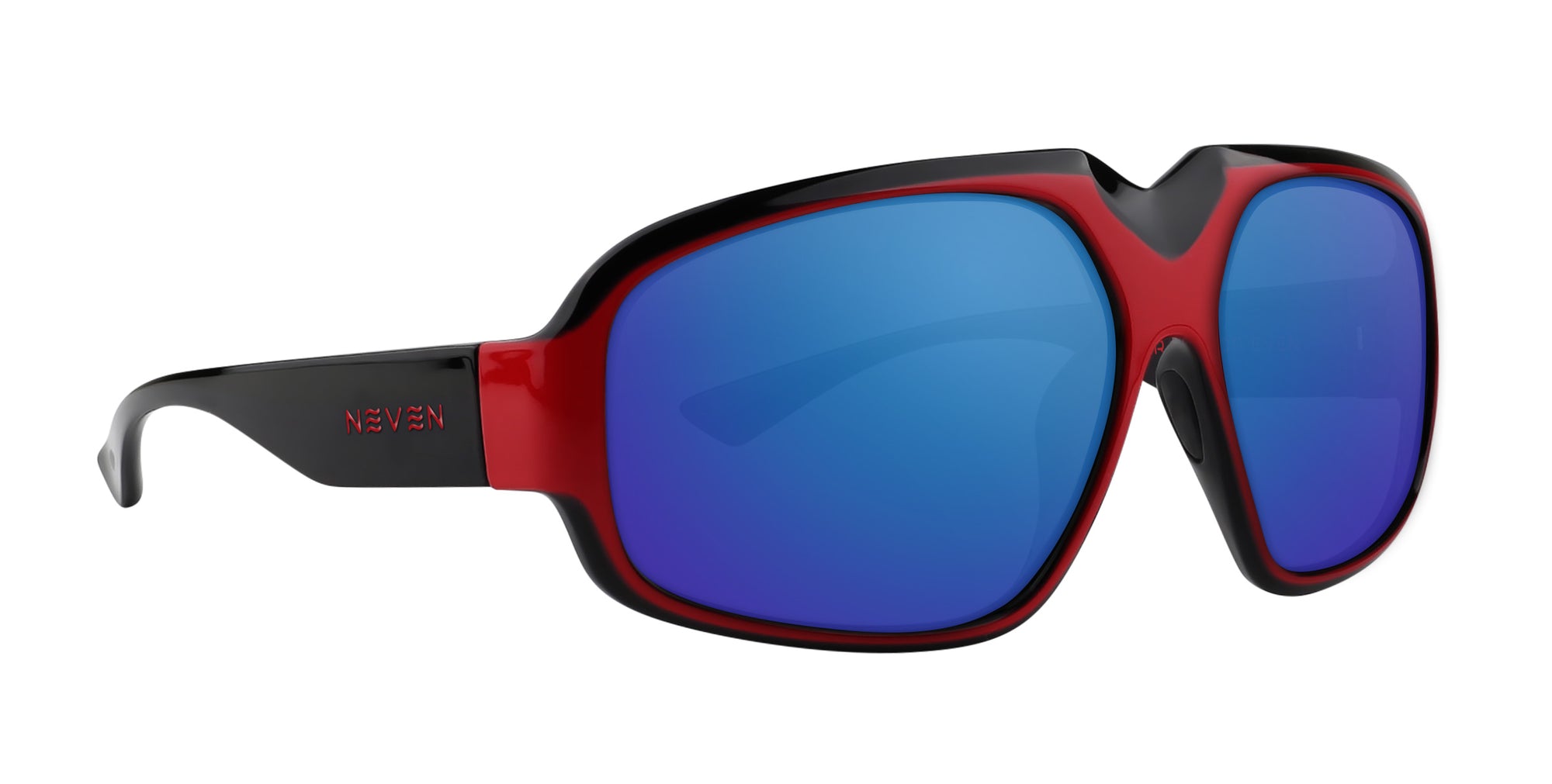 Bloodshot red and black rectangular prescription glasses from Neven Eyewear Pair name: Bloodshot Frame shape: rectangular.