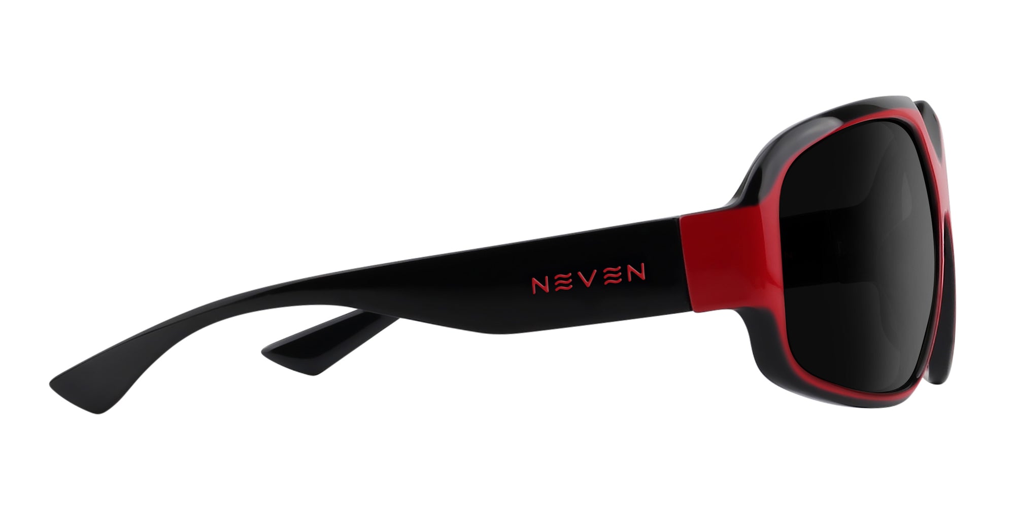 Bloodshot red and black rectangular prescription glasses from Neven Eyewear Pair name: Bloodshot Frame shape: rectangular.