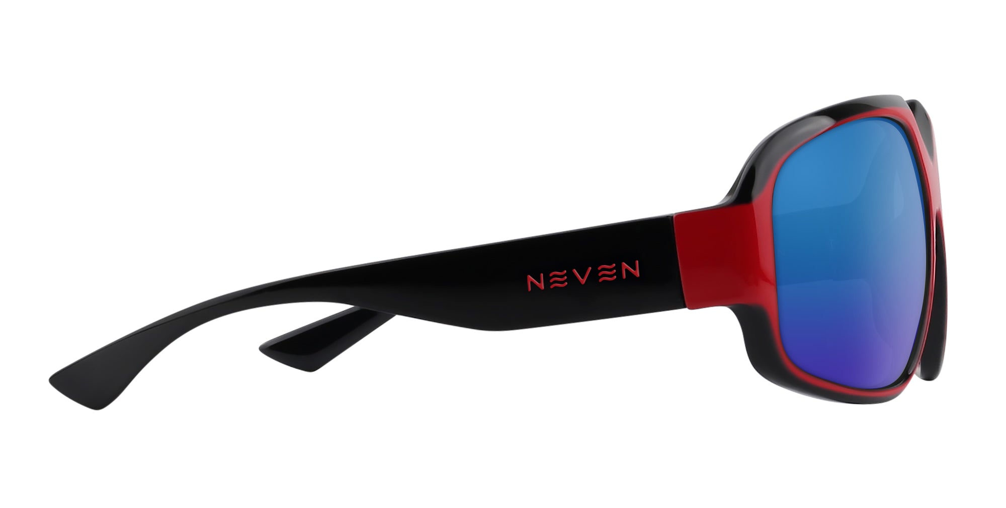 Bloodshot red and black rectangular prescription glasses from Neven Eyewear Pair name: Bloodshot Frame shape: rectangular.