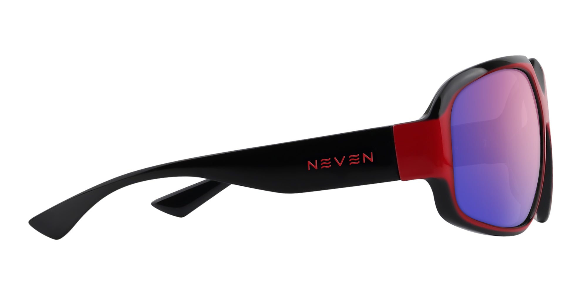 Bloodshot red and black rectangular prescription glasses from Neven Eyewear Pair name: Bloodshot Frame shape: rectangular.