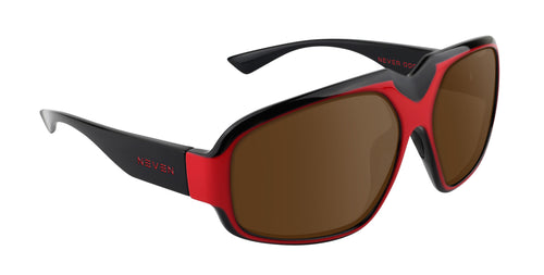 Bloodshot red and black rectangular prescription glasses from Neven Eyewear Pair name: Bloodshot Frame shape: rectangular.