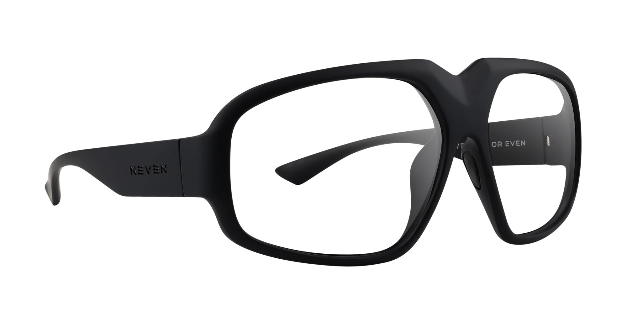 DOA matte black oversized prescription glasses from Neven Eyewear Pair name: DOA Frame shape: oversized.