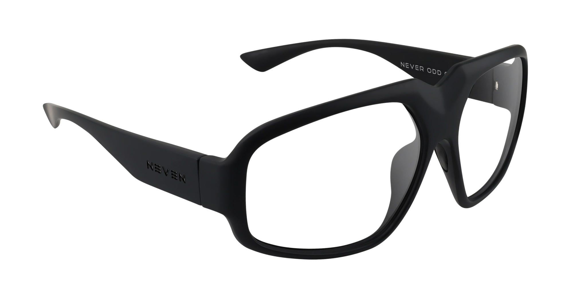 DOA matte black oversized prescription glasses from Neven Eyewear Pair name: DOA Frame shape: oversized.